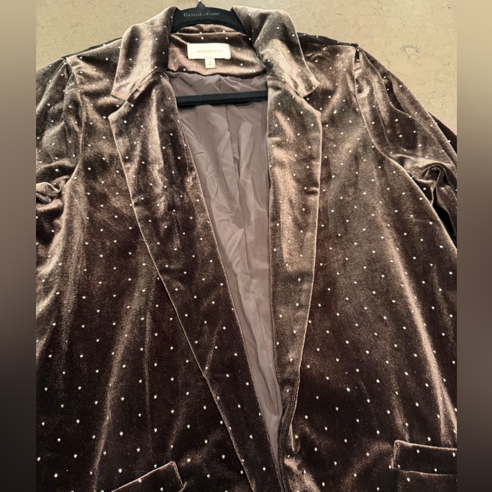 Skies Are Blue Velvet Long Coat with Studded Detail Sz: M - Picture 5 of 12